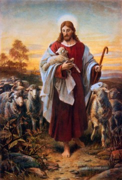 動物 Painting - ベルンハルト・プロックホルスト 善き羊飼い